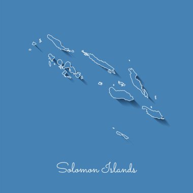 Solomon Adaları bölgesi harita mavi beyaz anahat ve gölge üzerinde mavi arka plan Detaylı Haritası