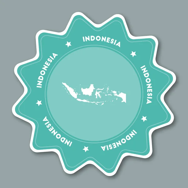 Etiqueta engomada del mapa de Indonesia en colores de moda Etiqueta engomada de viaje en forma de estrella con el nombre del país y el mapa — Vector de stock