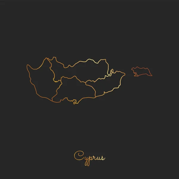 Cipro mappa gradiente dorato schema su sfondo scuro Mappa dettagliata delle regioni di Cipro — Vettoriale Stock