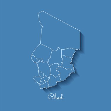 Chad bölgesi harita mavi beyaz anahat ve gölge üzerinde mavi arka plan detaylı Çad Haritası