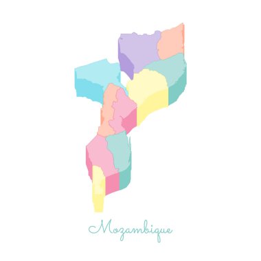 Mozambik bölgelerinde vektör harita Mozambik bölgesi harita renkli izometrik en iyi görünümü ayrıntılı