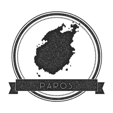 Paros harita damga Retro sıkıntılı Insignia Hipster rozeti ile metin afiş Adası vektör yuvarlak