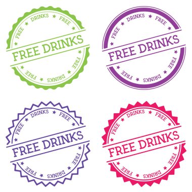 Bedava içki rozet beyaz arka plan üzerinde yuvarlak düz stil izole metin ile dairesel amblemi etiket.