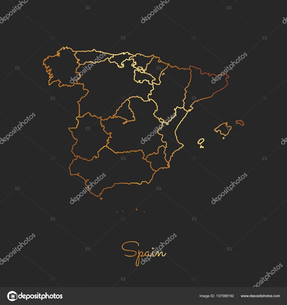Spanien region map goldene gradienten umriss auf dunklem ...