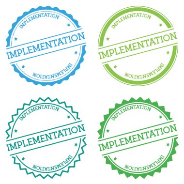 Implementation badge isolated on white background Flat style round label with text Circular emblem clipart