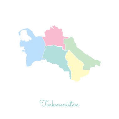 Türkmenistan bölgesi Haritası ayrıntılı Beyaz anahat ile renkli harita Türkmenistan bölgelerinde vektör