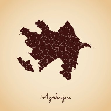 Azerbaycan bölge harita retro tarzı kahverengi anahat eski kağıt arka planda ayrıntılı harita Azerbaycan