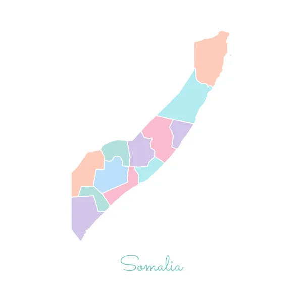 Σομαλία Χάρτης περιοχής πολύχρωμο με λευκό περίγραμμα λεπτομερούς χάρτη των Περιφερειών στη Σομαλία διάνυσμα — Διανυσματικό Αρχείο
