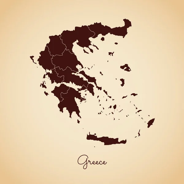 Grécia região mapa retro estilo marrom esboço sobre papel velho fundo Detalhado mapa de Grécia —  Vetores de Stock