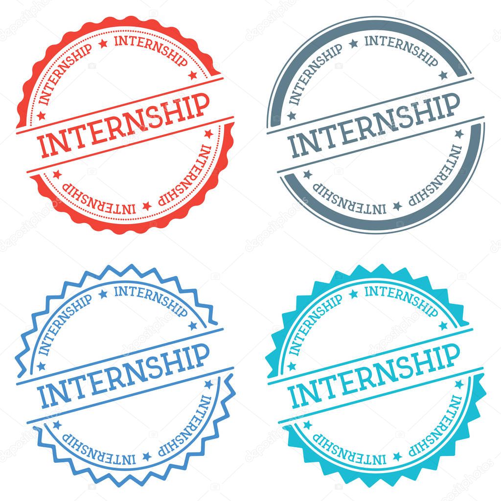 Internship badge isolated on white background Flat style round label with text Circular emblem