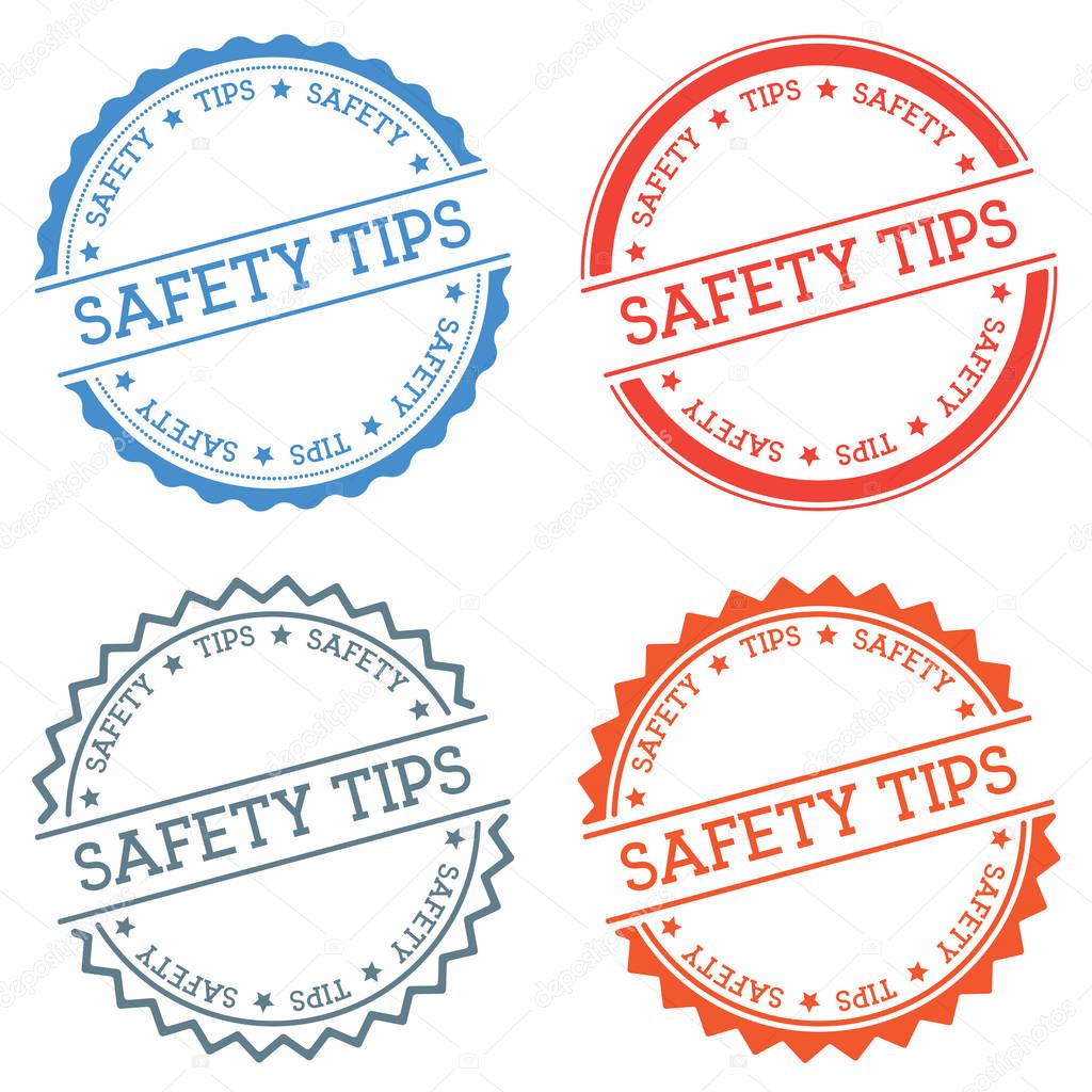 Safety tips badge isolated on white background Flat style round label with text Circular emblem