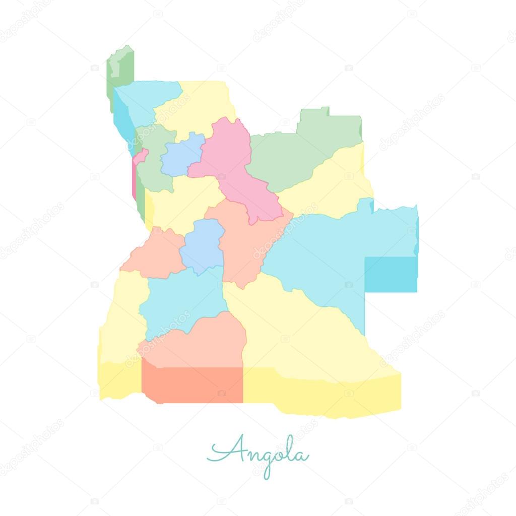 Angola region map colorful isometric top view Detailed map of Angola regions Vector illustration
