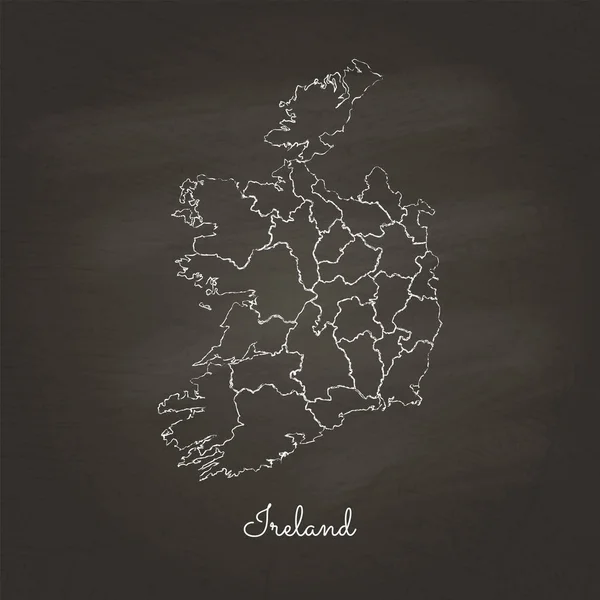 Ireland region map hand drawn with white chalk on school blackboard texture Detailed map of