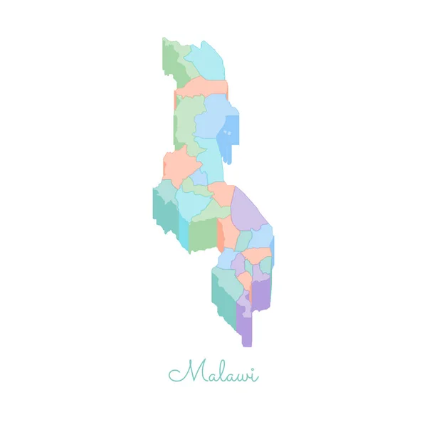 Malawi regionu mapy kolorowe izometryczny widok z góry szczegółowe mapy ilustracji wektorowych regionów Malawi — Wektor stockowy