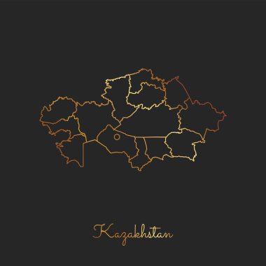 Kazakistan bölgesi harita altın gradyan anahat Kazakistan Detaylı Haritası koyu arka plan üzerinde
