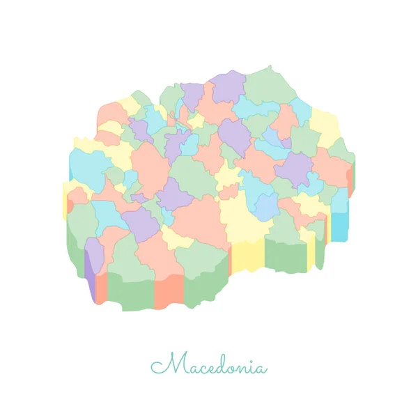 मॅसिडोनिया प्रदेश नकाशा रंगीत आयमेट्रिक टॉप दृश्य मॅसिडोनिया प्रदेशांचा सविस्तर नकाशा वेक्टर — स्टॉक व्हेक्टर