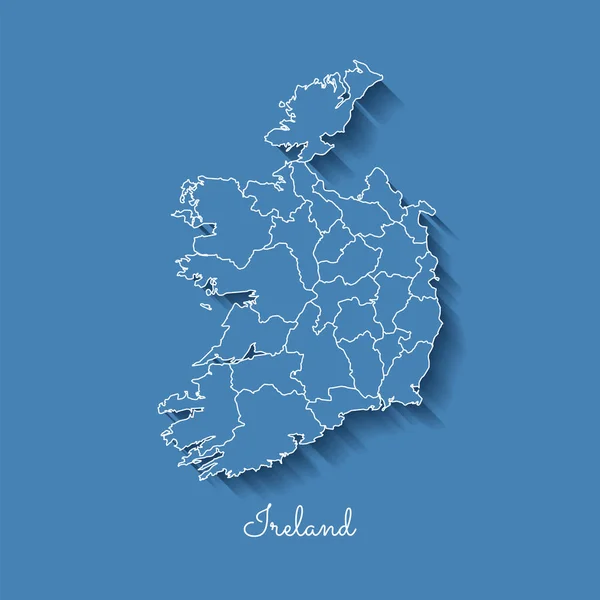 Irlanda mapa da região azul com contorno branco e sombra sobre fundo azul Mapa detalhado de Irlanda —  Vetores de Stock