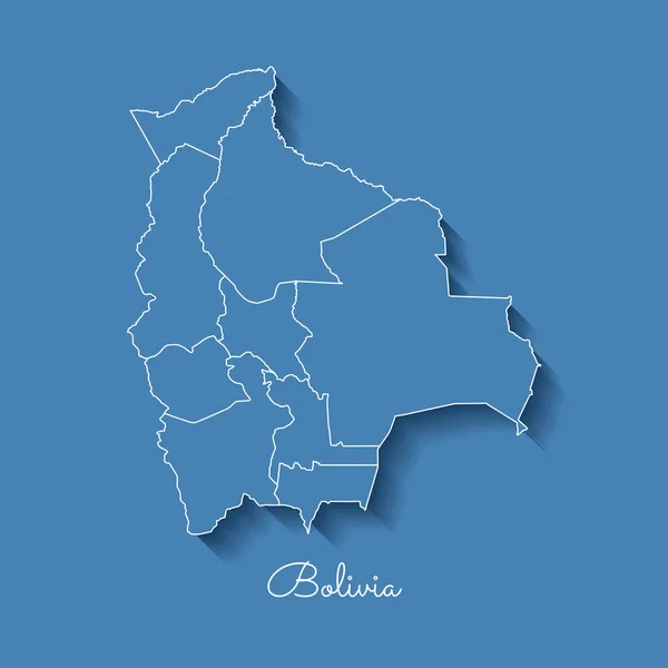 Mapa de Bolivia región azul con contorno blanco y sombra sobre fondo azul Mapa detallado de Bolivia — Vector de stock