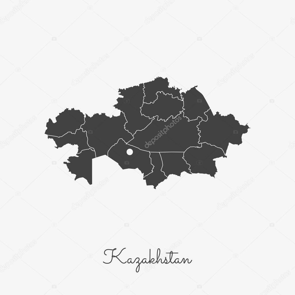 Kazakhstan region map grey outline on white background Detailed map of Kazakhstan regions Vector