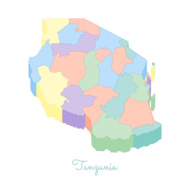Tanzanya bölgeleri vektör harita Tanzanya bölgesi harita renkli izometrik en iyi görünümü ayrıntılı