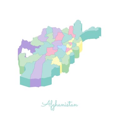 Afganistan bölgelerinde vektör harita Afganistan bölgesi harita renkli izometrik en iyi görünümü ayrıntılı