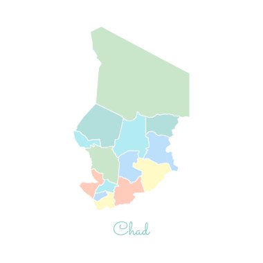 Chad bölge Chad bölgeleri vektör çizim beyaz anahat Detaylı Haritası ile renkli göster