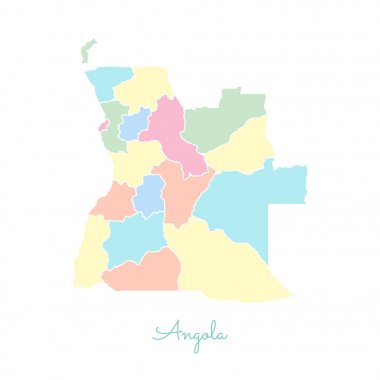 Angola bölge Angola bölgeleri vektör çizim beyaz anahat Detaylı Haritası ile renkli göster