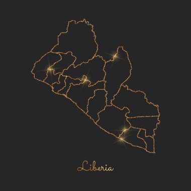 Liberya bölgesi harita altın glitter anahat parlak yıldız koyu arka planda ayrıntılı göster