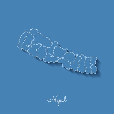 Nepal bölgesi harita mavi beyaz anahat ve gölge üzerinde mavi arka plan detaylı Nepal Haritası