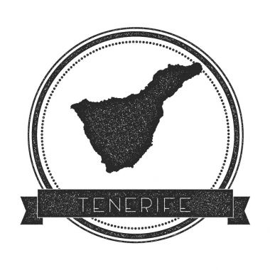 Tenerife harita damga Retro sıkıntılı Insignia Hipster rozeti ile metin afiş Adası vektör yuvarlak