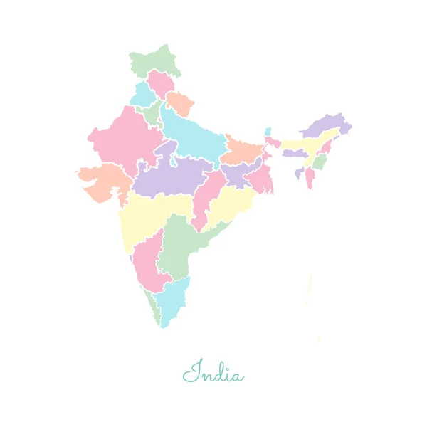 Carte de l'Inde colorée avec contour blanc Carte détaillée des régions de l'Inde Illustration vectorielle — Image vectorielle