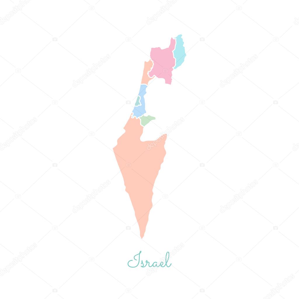Israel region map colorful with white outline Detailed map of Israel regions Vector illustration