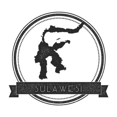 Sulawesi harita damga Retro sıkıntılı Insignia Hipster rozeti ile metin afiş Adası vektör yuvarlak