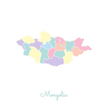 Moğolistan bölgesi Haritası ayrıntılı Beyaz anahat ile renkli harita Moğolistan bölgelerinde vektör