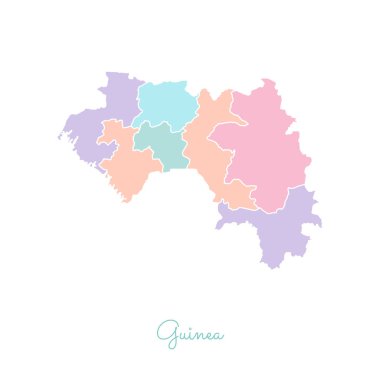 Gine bölge Gine bölgeleri vektör çizim beyaz anahat Detaylı Haritası ile renkli göster
