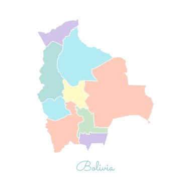 Bolivya bölgesi Haritası ayrıntılı Beyaz anahat ile renkli harita Bolivya bölgelerinde vektör