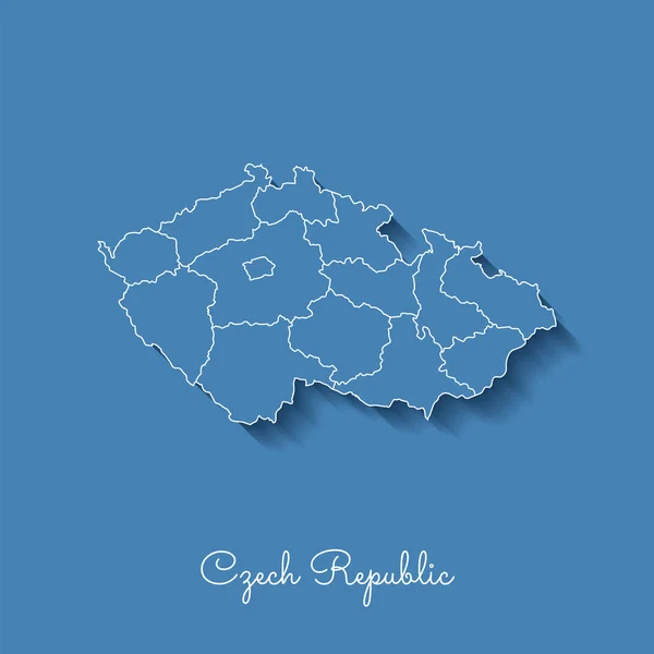 Republika Czeska regionu mapa niebieski z białą obwódką i cień na niebieskim tle Szczegółowa mapa — Wektor stockowy