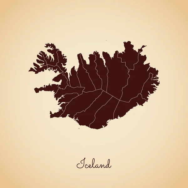 Islandia mapa de la región estilo retro contorno marrón sobre el fondo viejo de papel Mapa detallado de Islandia — Archivo Imágenes Vectoriales