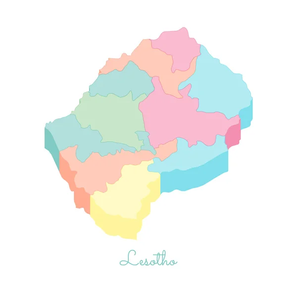 Lesotho region map colorful isometric top view Detailed map of Lesotho regions Vector — Stock Vector