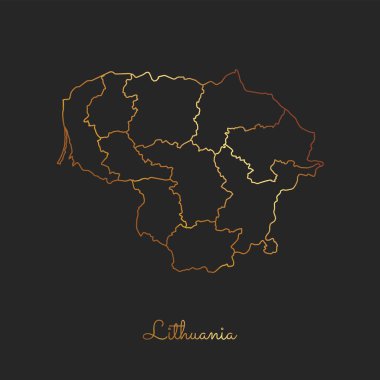 Litvanya bölgesi harita altın gradyan anahat koyu arka plan detaylı harita Litvanya bölgeler üzerinde