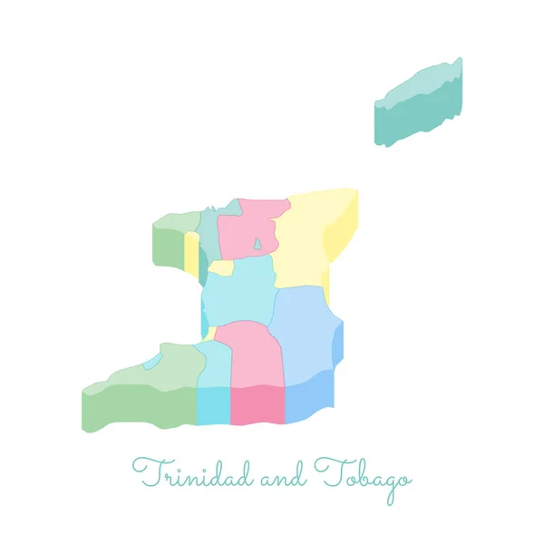 Trinidad och Tobago regionen karta färgglada isometrisk ovanifrån detaljerad karta över Trinidad och Tobago — Stock vektor