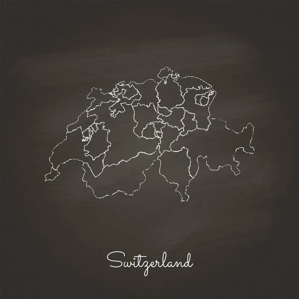 Switzerland region map hand drawn with white chalk on school blackboard texture Detailed map of