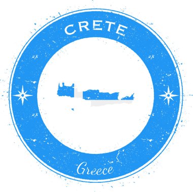 Crete dairesel vatansever rozet Grunge lastik damgası Adası bayrak harita ve boyunca yazılı adı ile