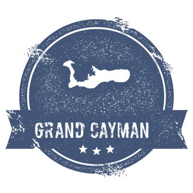 Grand Cayman logo işareti seyahat lastik damga adı ve ada vektör çizim Haritası