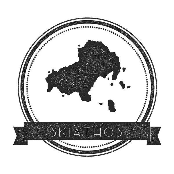 Skiathos mapa sello retro angustiado insignia Hipster ronda insignia con banner de texto Island vector — Vector de stock