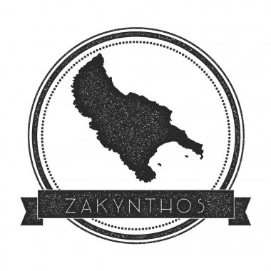 Zakynthos ada harita damga Retro sıkıntılı Insignia Hipster yuvarlak rozeti metin afiş ada