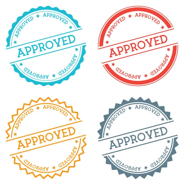 Düz beyaz arka plan üzerinde izole onaylı rozet stil yuvarlak etiket metin dairesel amblemi ile