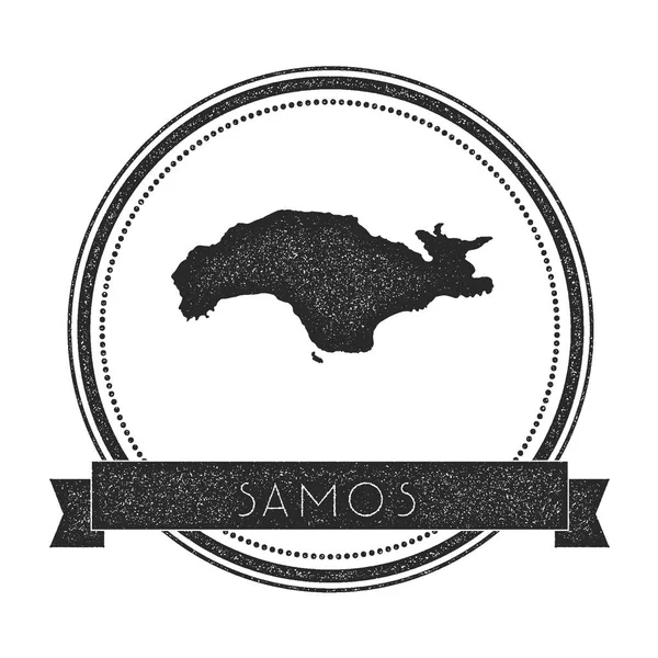 Samos mapa sello retro angustiado insignia Hipster placa redonda con banner de texto Island vector — Vector de stock