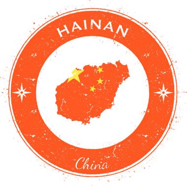 Hainan circular patriotic badge Grunge rubber stamp with island flag map and name written along clipart