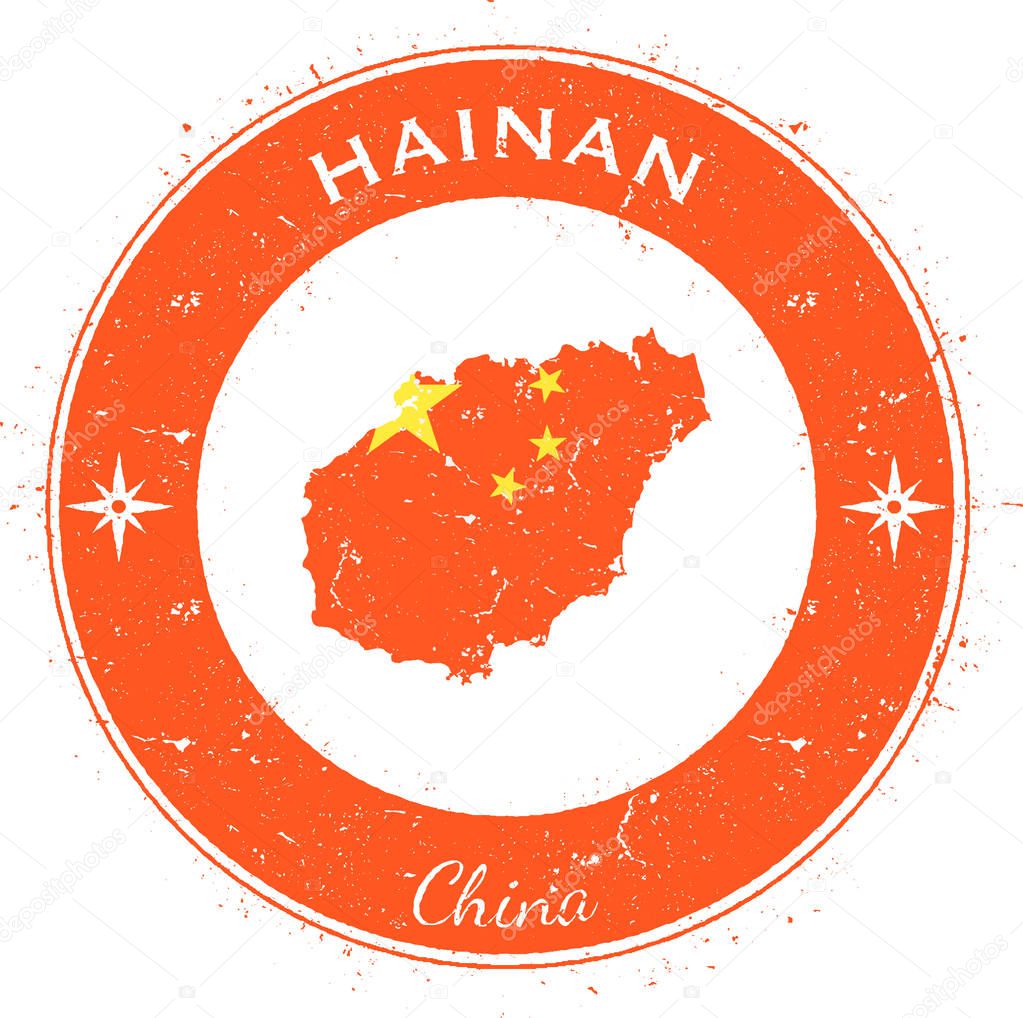 Hainan circular patriotic badge Grunge rubber stamp with island flag map and name written along